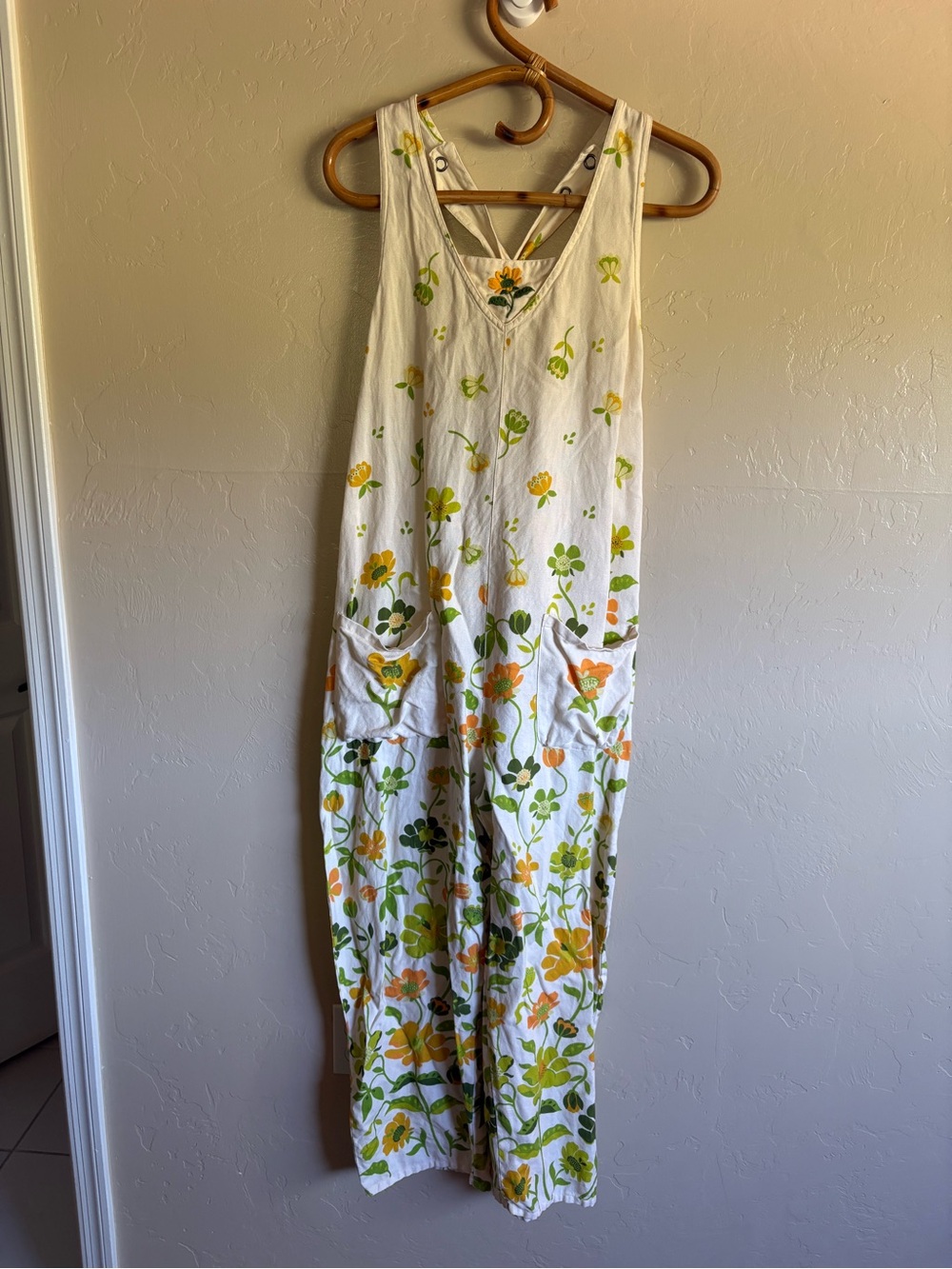 Gudrun Sjoden Linen & Cotton Retro Floral Gardener Dungarees Overalls Size M